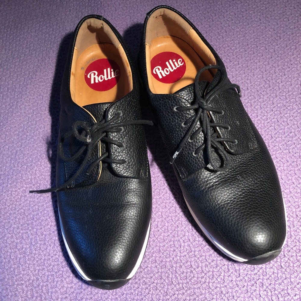 Rollie Derby Black Tumbled Leather Oxfords 10